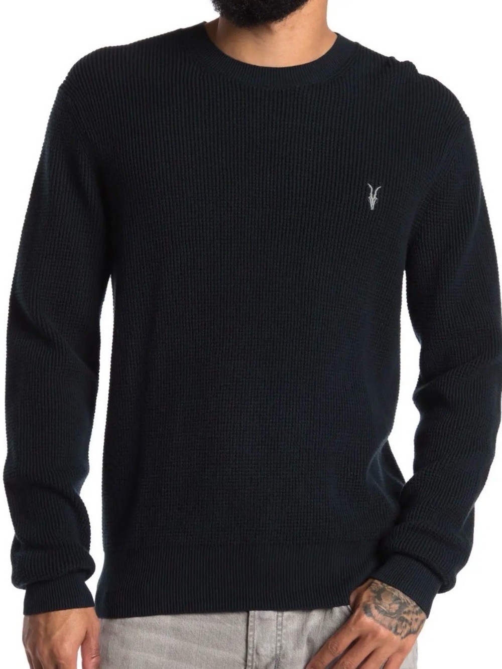 Allsaints Rias crew crewneck sweater sweatshirt black waffle knit All Saints